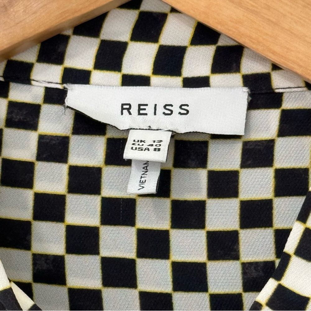 REISS Long Sleeve Bow Neck Button Down Check Print Blouse US 8 - Picture 4 of 7